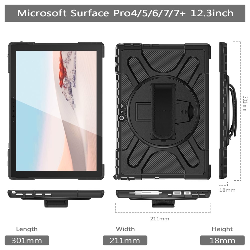 Custodia ibrida antiurto Microsoft Surface Pro 4/5/6/7/7 Plus Nero