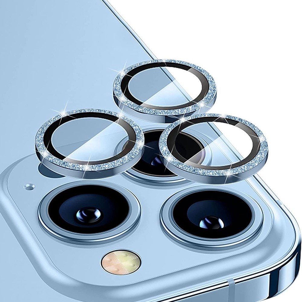 Proteggilente vetro temperato luccichio alluminio iPhone 13 Pro Max blu