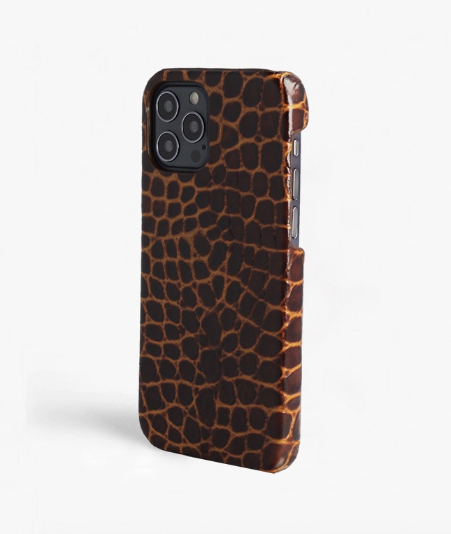 Cover iPhone 12/iPhone 12 Pro Small Croco Marrone