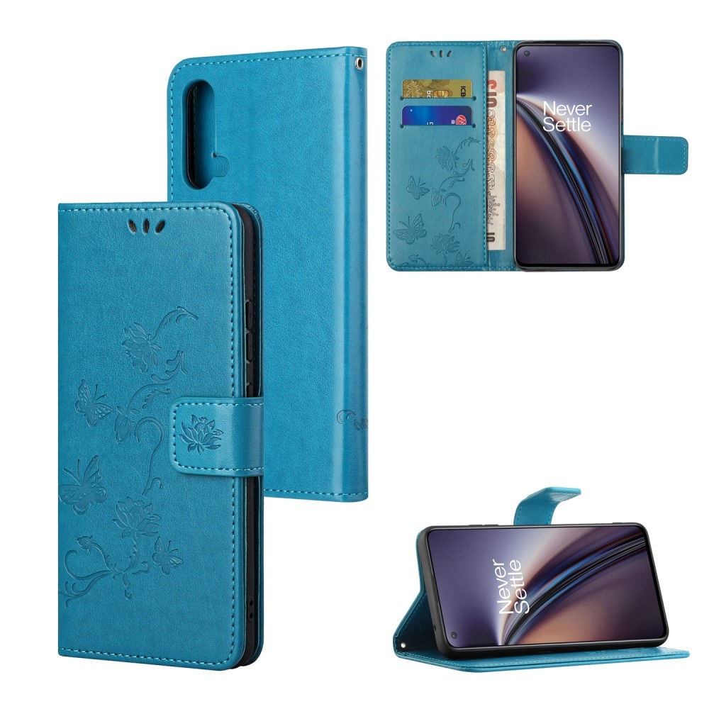 Custodia in pelle a farfalle per OnePlus Nord CE 5G, blu