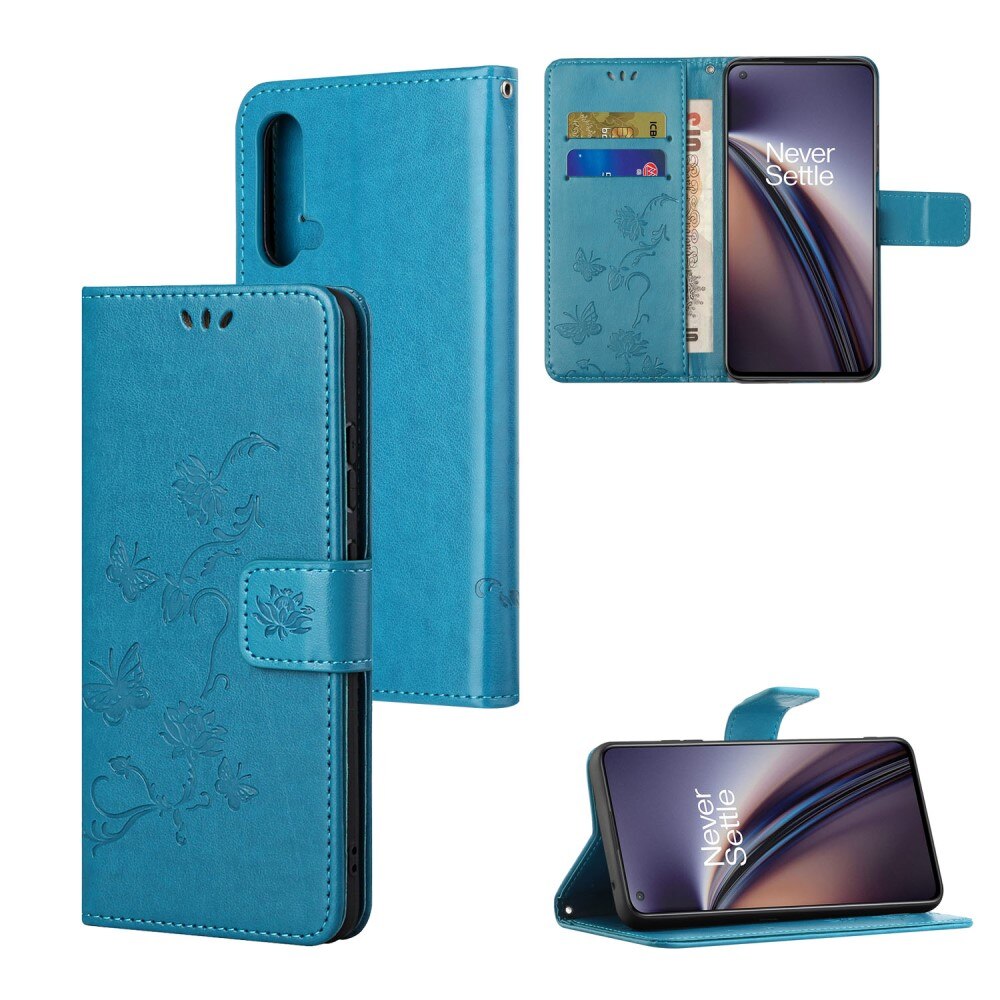 Custodia in pelle a farfalle per  OnePlus Nord CE 5G, Blu