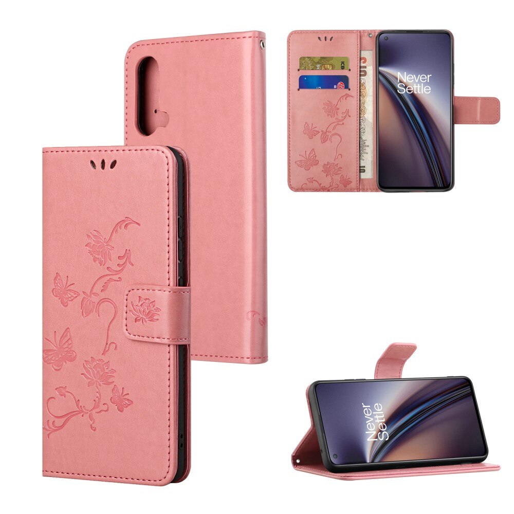 Custodia in pelle a farfalle per  OnePlus Nord CE 5G, Rosa