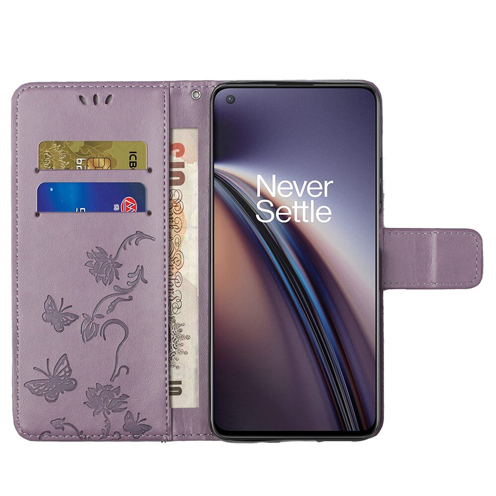 Custodia in pelle a farfalle per OnePlus Nord 2 5G, viola