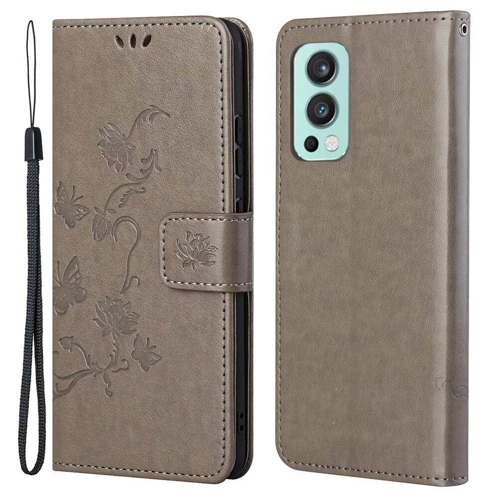 Custodia in pelle a farfalle per  OnePlus Nord 2 5G, Grigio