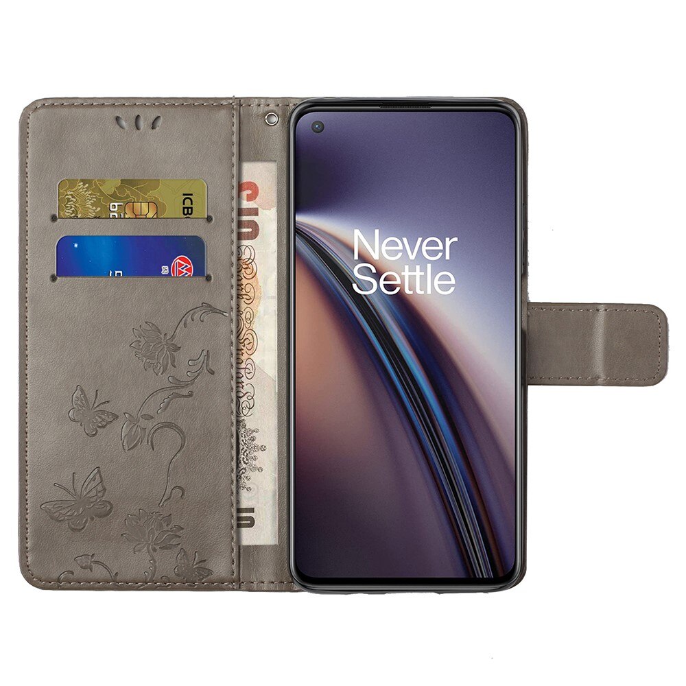 Custodia in pelle a farfalle per  OnePlus Nord 2 5G, Grigio