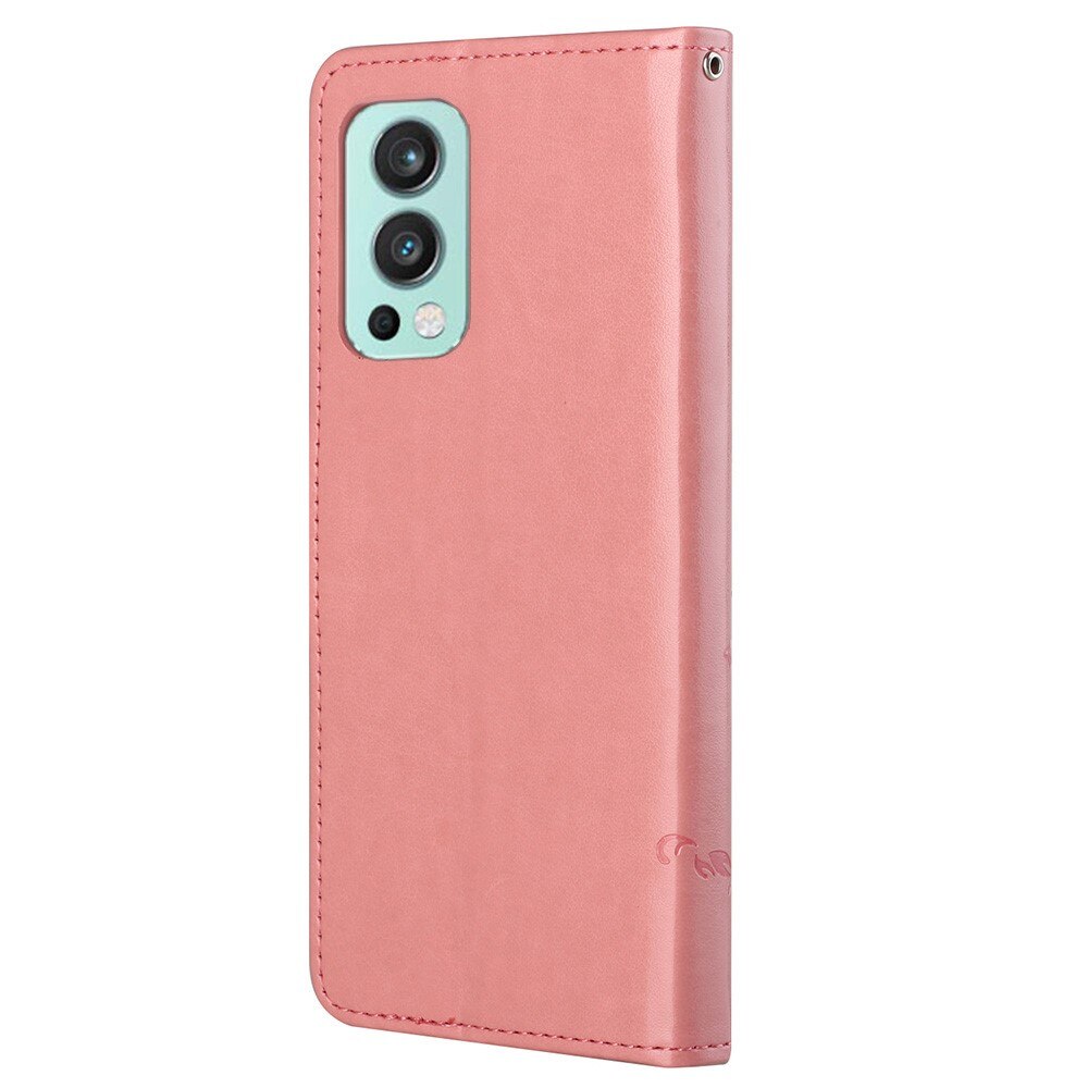 Custodia in pelle a farfalle per OnePlus Nord 2 5G, rosa