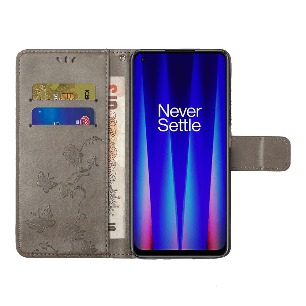 Custodia in pelle a farfalle per  OnePlus Nord CE 5G, Grigio