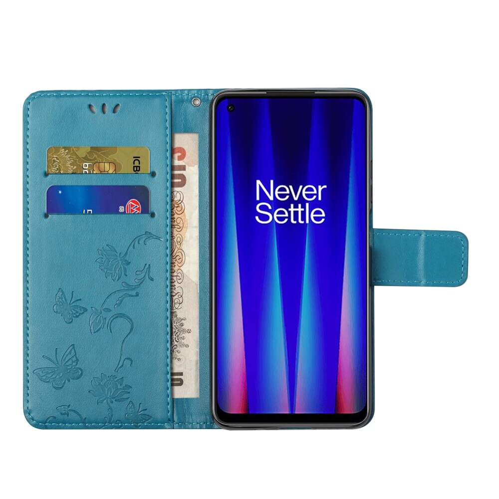 Custodia in pelle a farfalle per OnePlus Nord CE 5G, blu