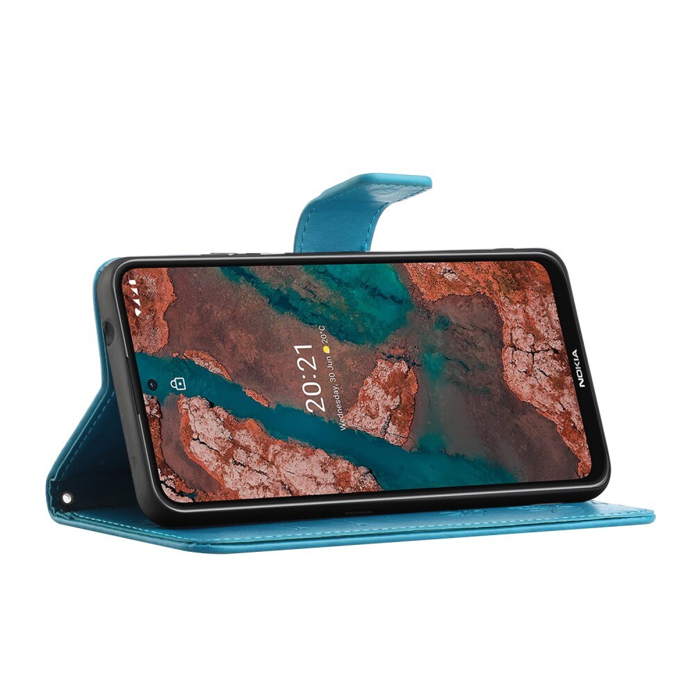 Custodia in pelle a farfalle per Nokia X20/X10, Blu