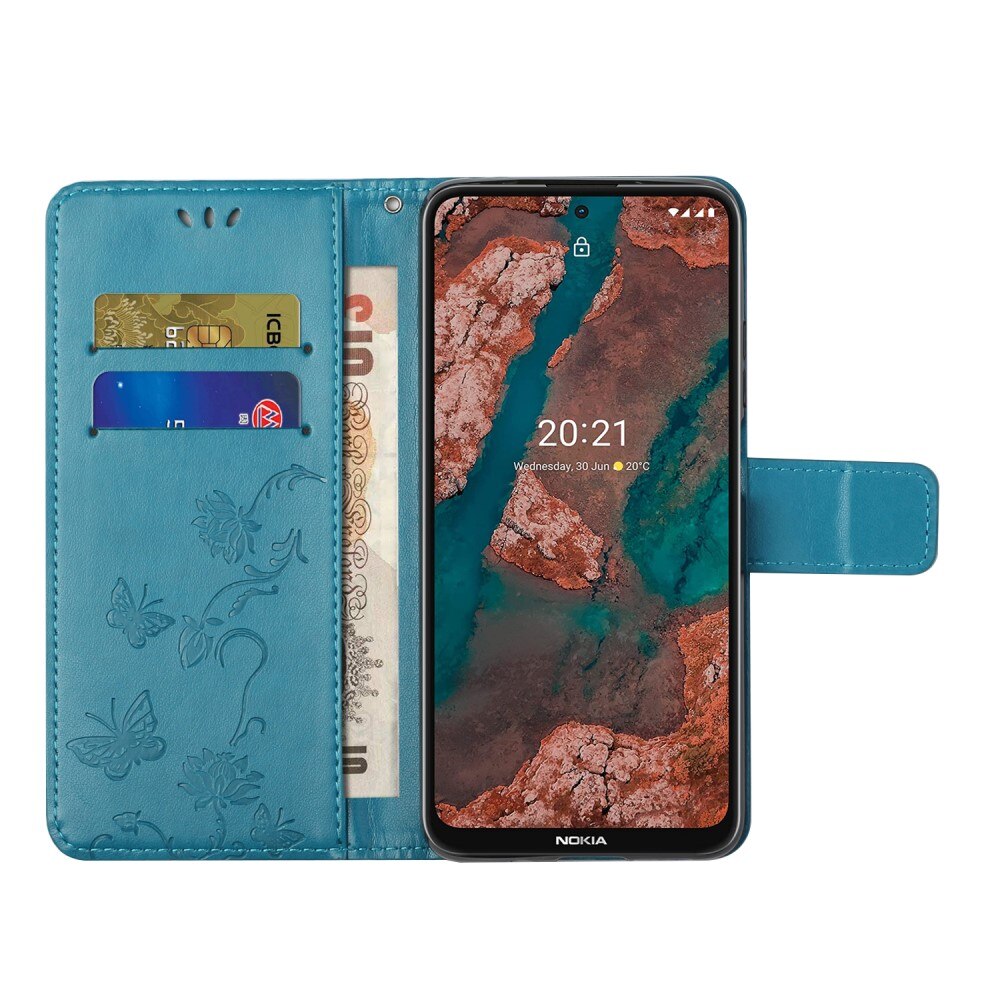 Custodia in pelle a farfalle per Nokia X20/X10, Blu