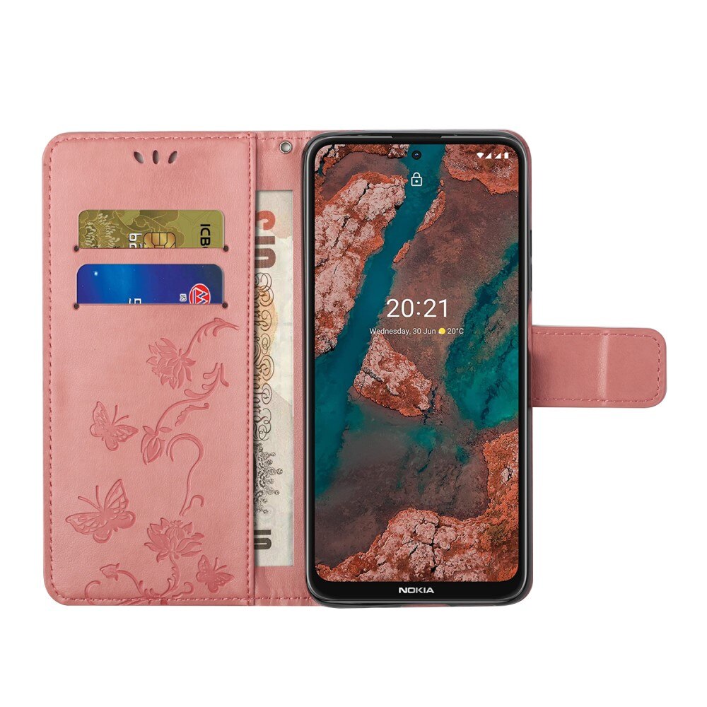 Custodia in pelle a farfalle per Nokia X20/X10, Rosa