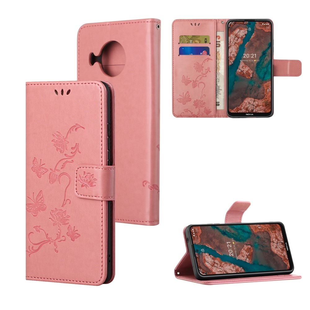 Custodia in pelle a farfalle per Nokia X10/X20, rosa