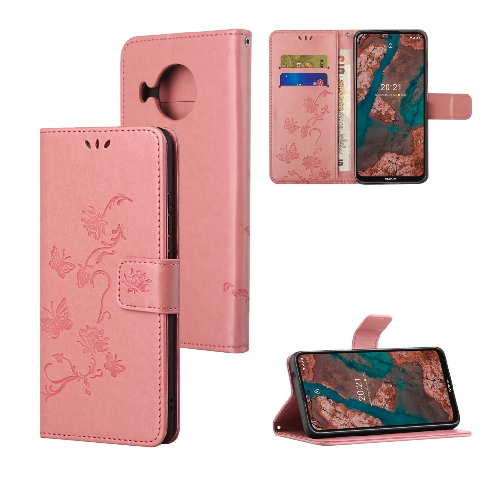 Custodia in pelle a farfalle per Nokia X20/X10, Rosa