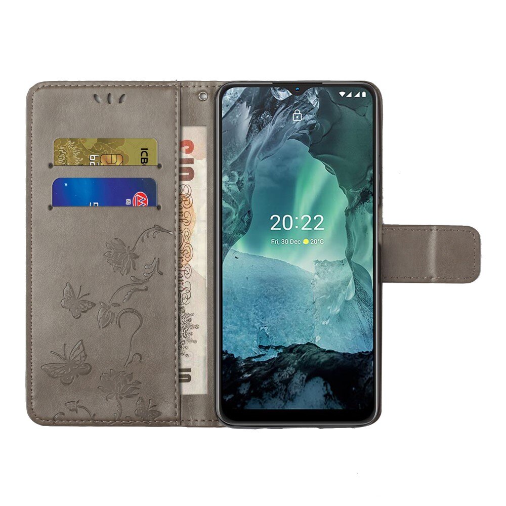 Custodia in pelle a farfalle per  Nokia G11/Nokia G21, Grigio