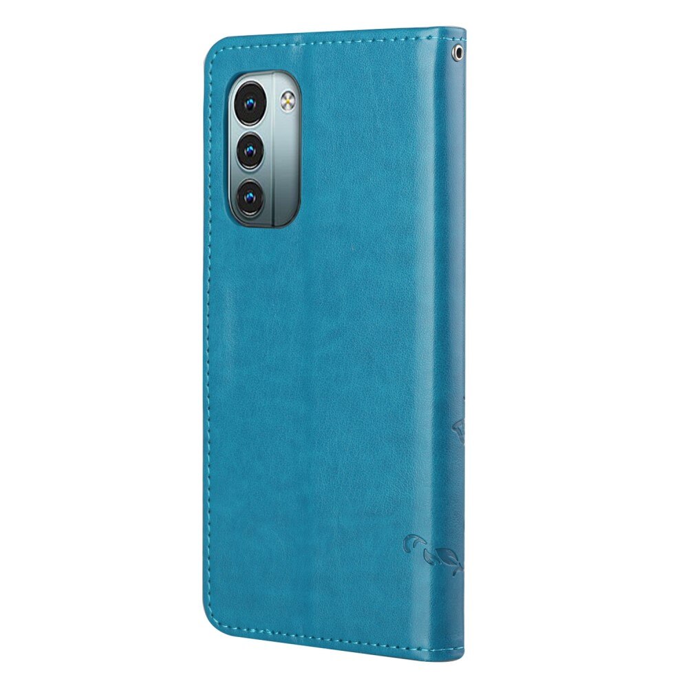 Custodia in pelle a farfalle per Nokia G11/G21, blu