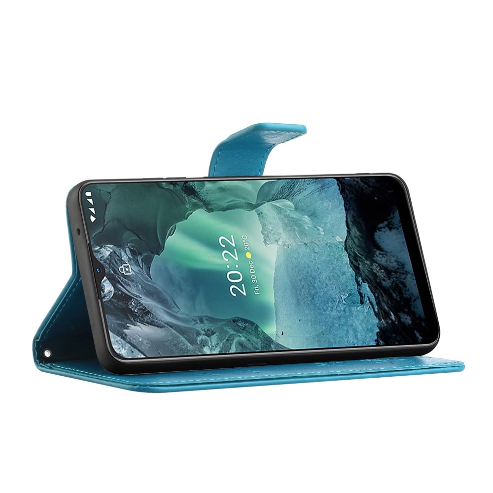 Custodia in pelle a farfalle per Nokia G11/G21, blu