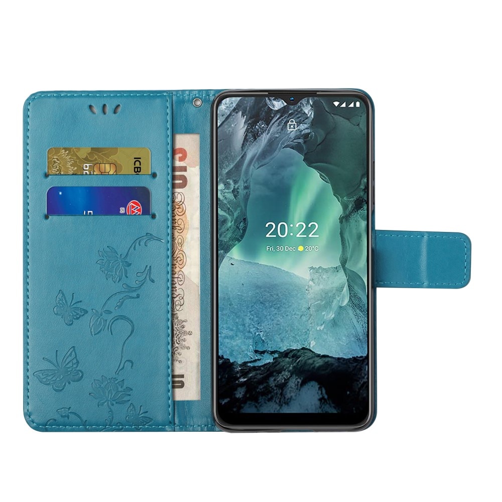 Custodia in pelle a farfalle per Nokia G11/G21, blu