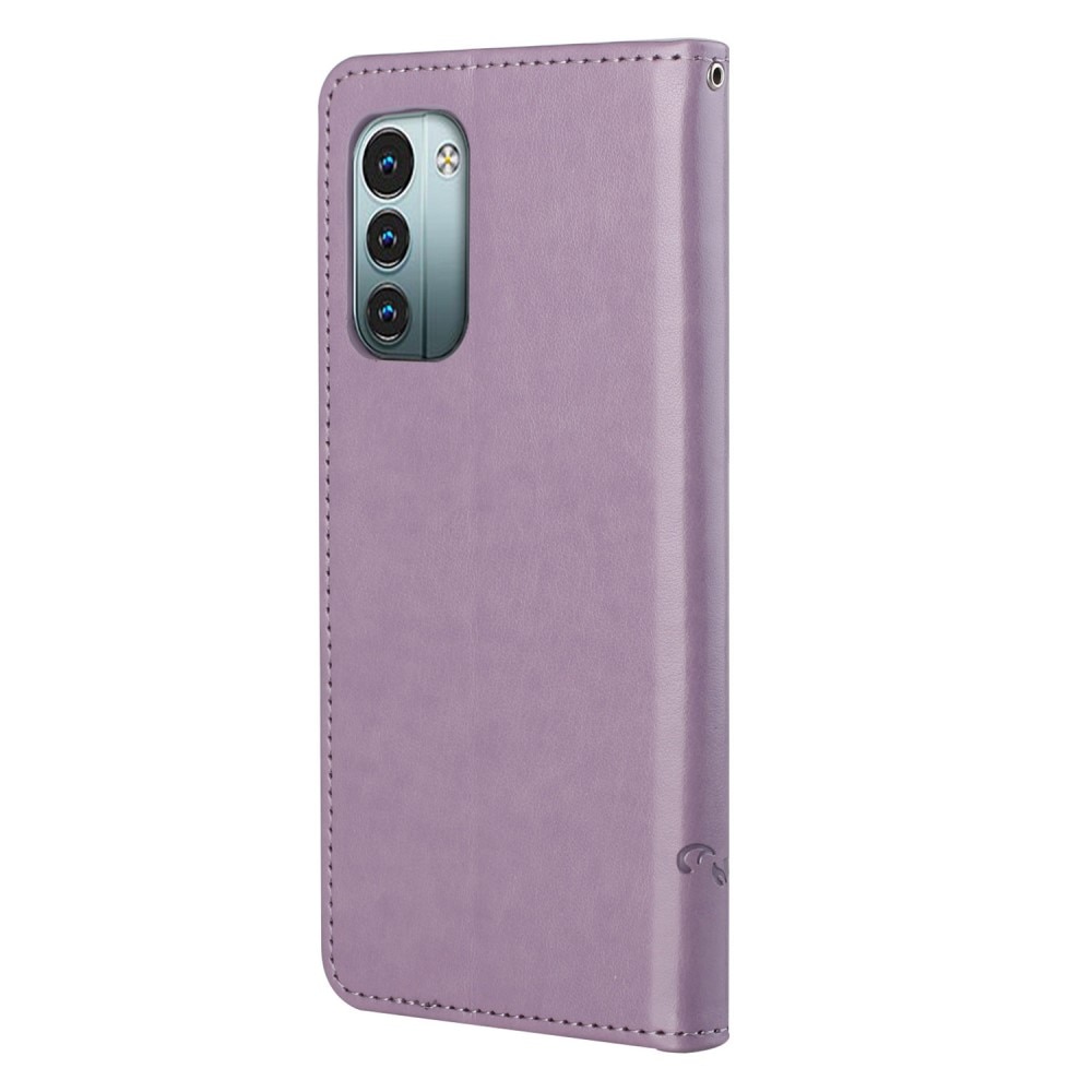 Custodia in pelle a farfalle per Nokia G11/G21, viola