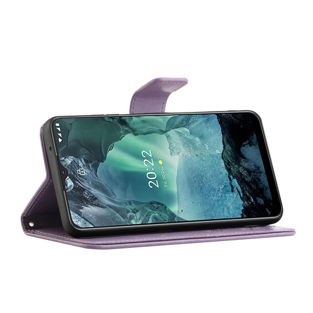 Custodia in pelle a farfalle per Nokia G11/G21, viola