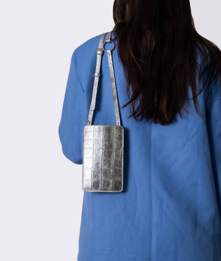 Smart Crossbody Borsa Croco Argento