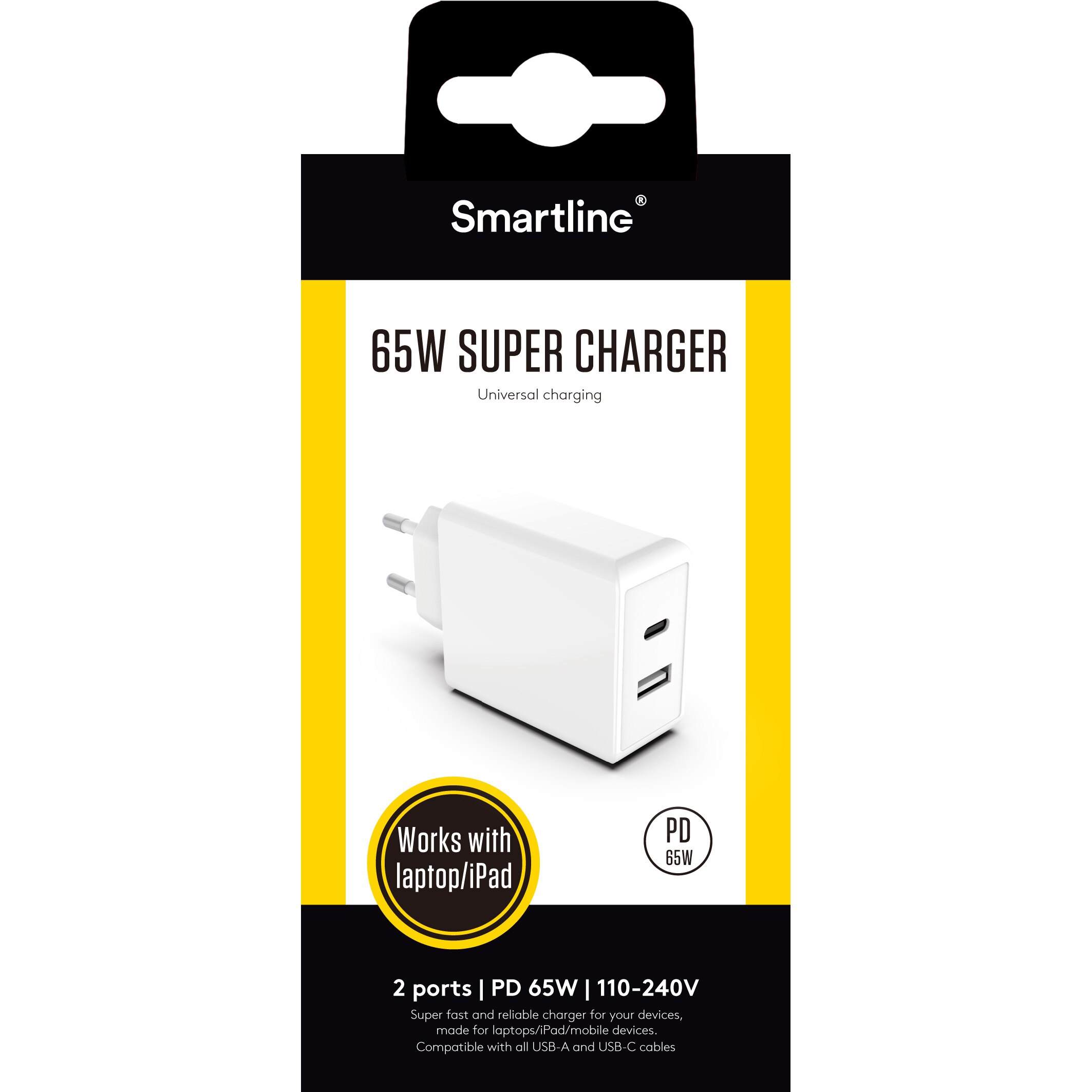 Alimentatore USB-C+A da 65W Power Delivery Bianco