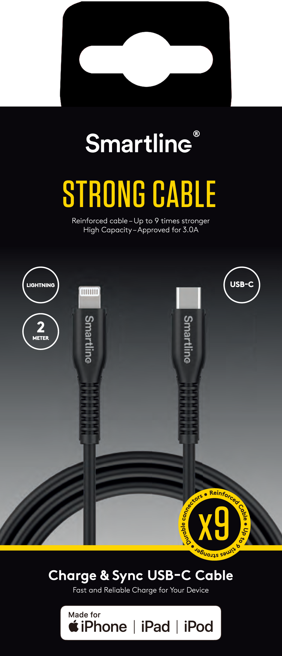 Strong Cavo da USB-C a Lightning 2 metri, nero