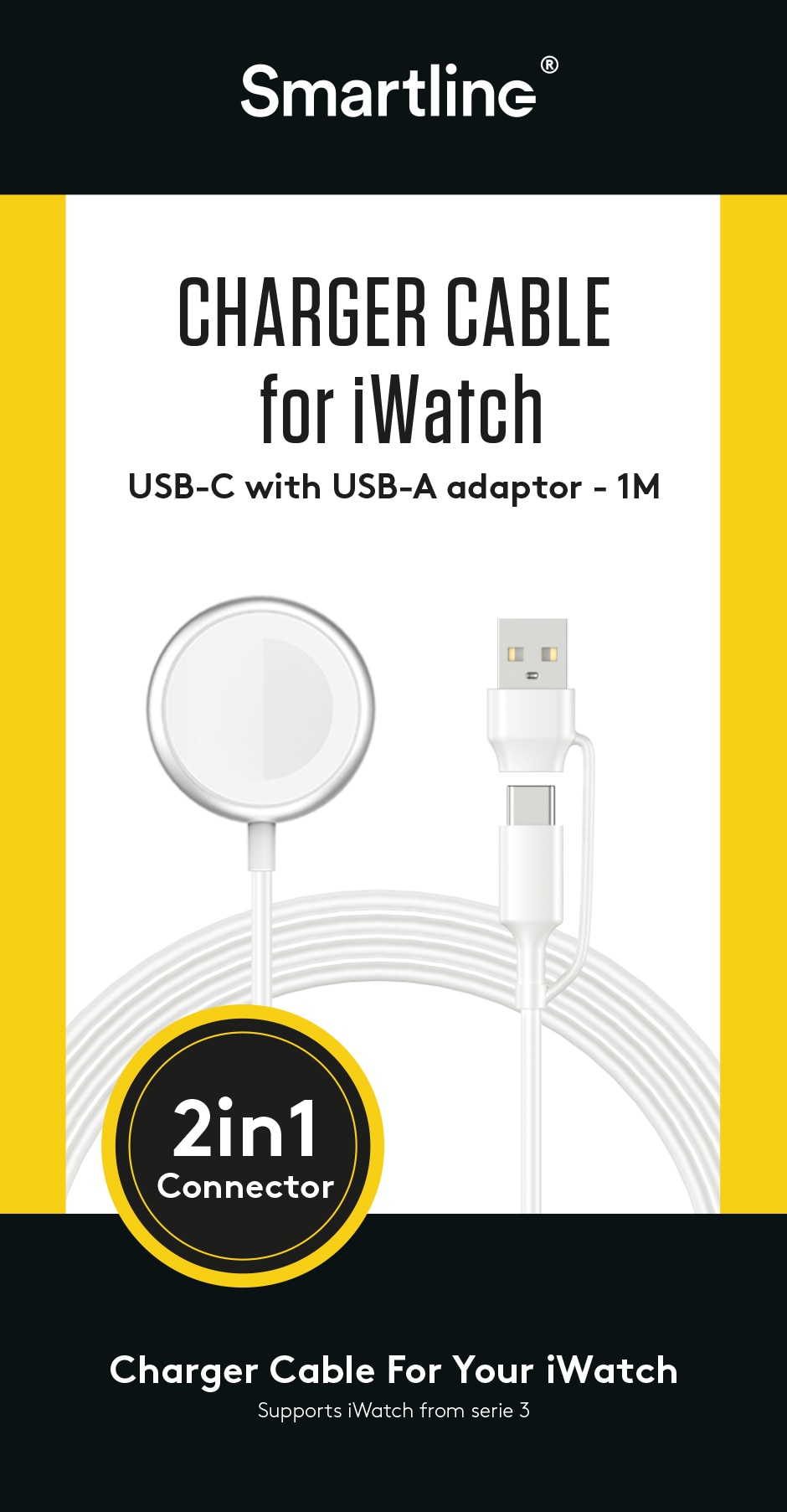 Caricatore Apple Watch USB-C/USB-A 1m 2.5W bianco