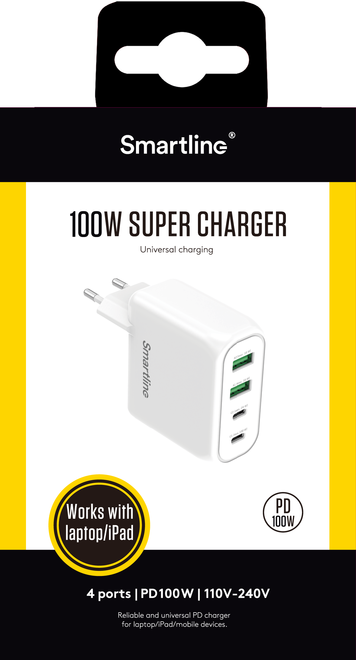 Caricatore da parete PD 100W 4 Port USB-C + USB-A, bianco