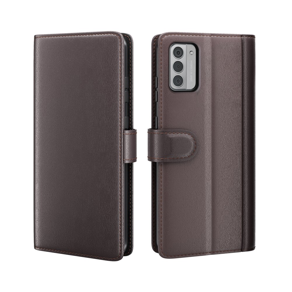 Custodia a portafoglio in vera pelle Nokia G42, marrone