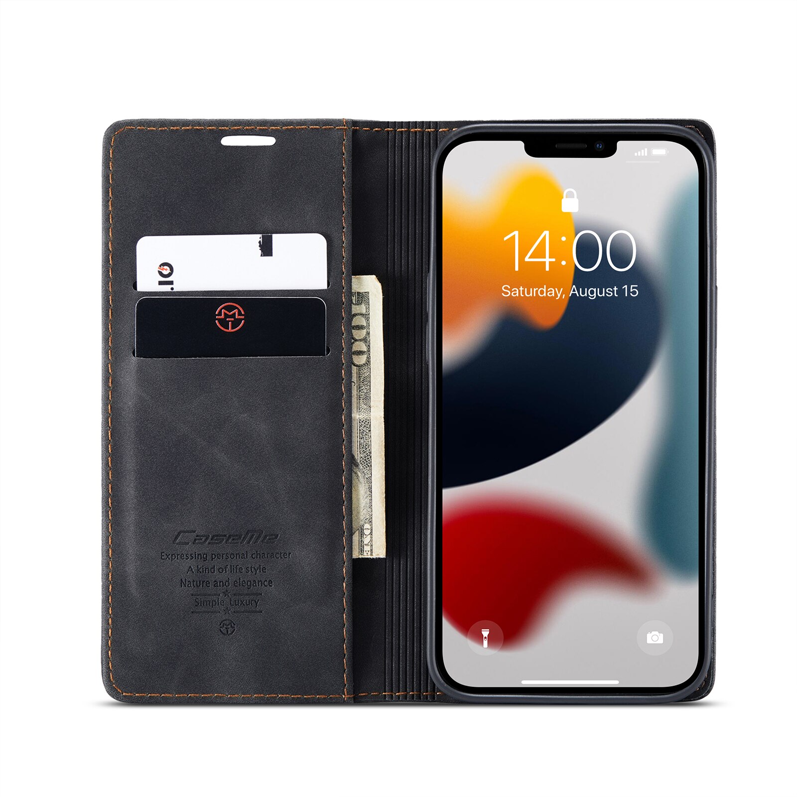 Custodie a portafoglio sottili iPhone 13 Pro Max Nero