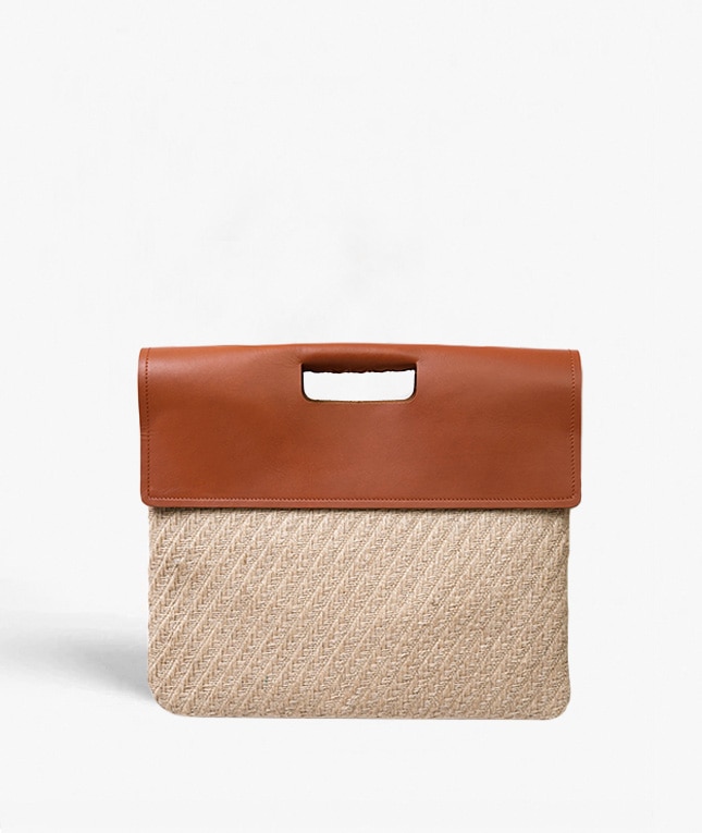 Trend Bag Jute Leather Vegetable Tanned Marrone
