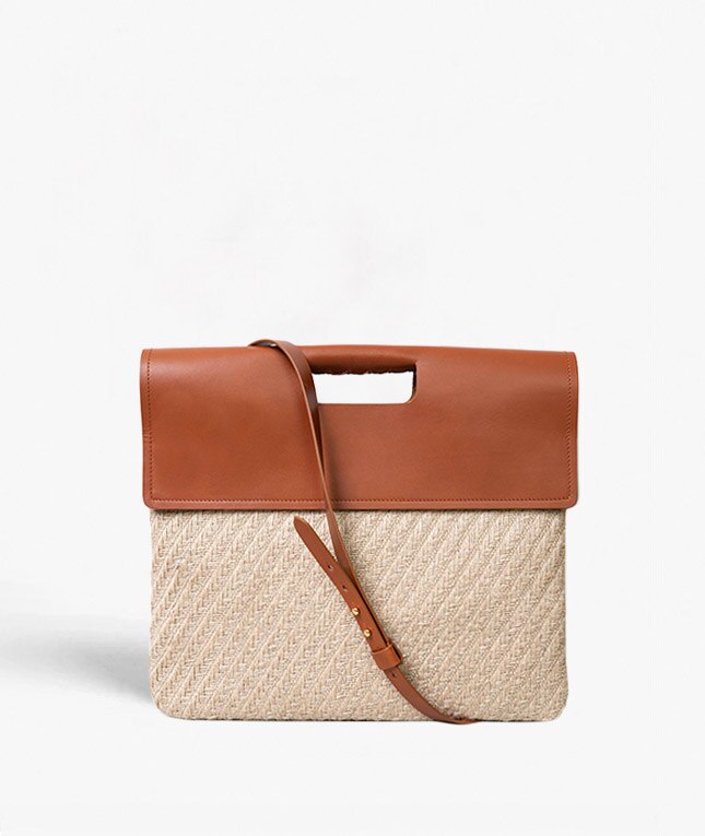 Trend Bag Jute Leather Vegetable Tanned Marrone