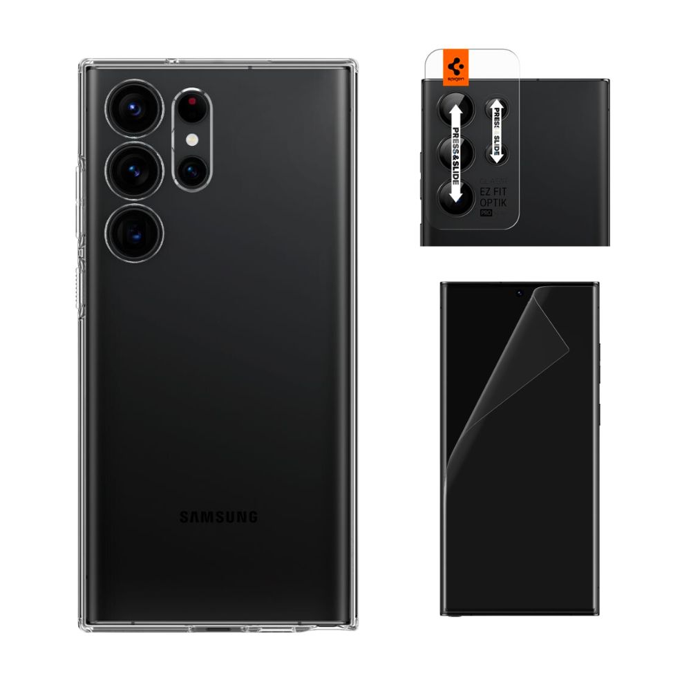 Kit per Samsung Galaxy S23 Ultra: Cover Liquid Crystal, proteggi-camera e Neo Flex