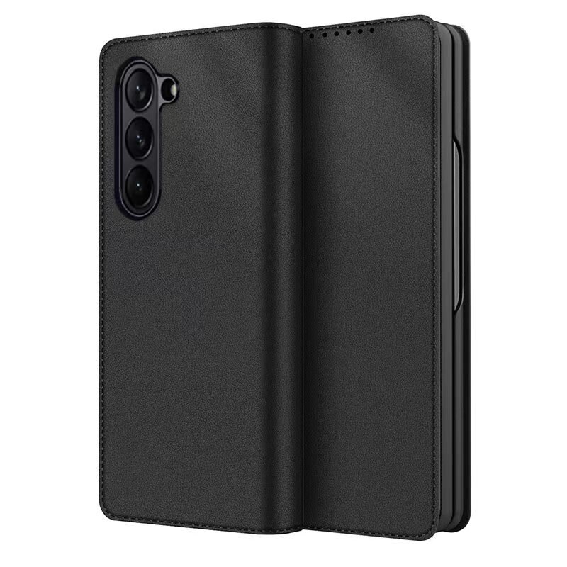 Custodia a portafoglio in vera pelle Samsung Galaxy Z Fold 5, nero