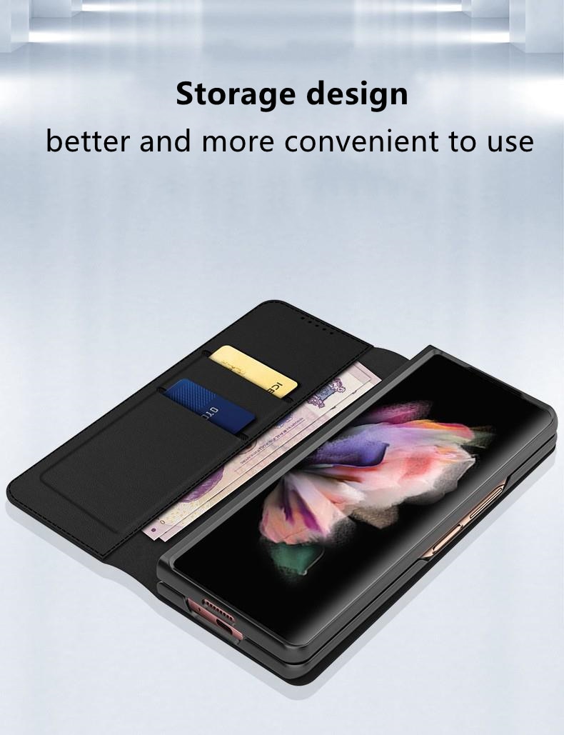 Custodia a portafoglio in vera pelle Samsung Galaxy Z Fold 5, nero