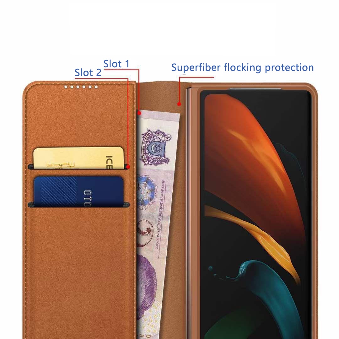 Custodia a portafoglio in vera pelle Samsung Galaxy Z Fold 5, cognac
