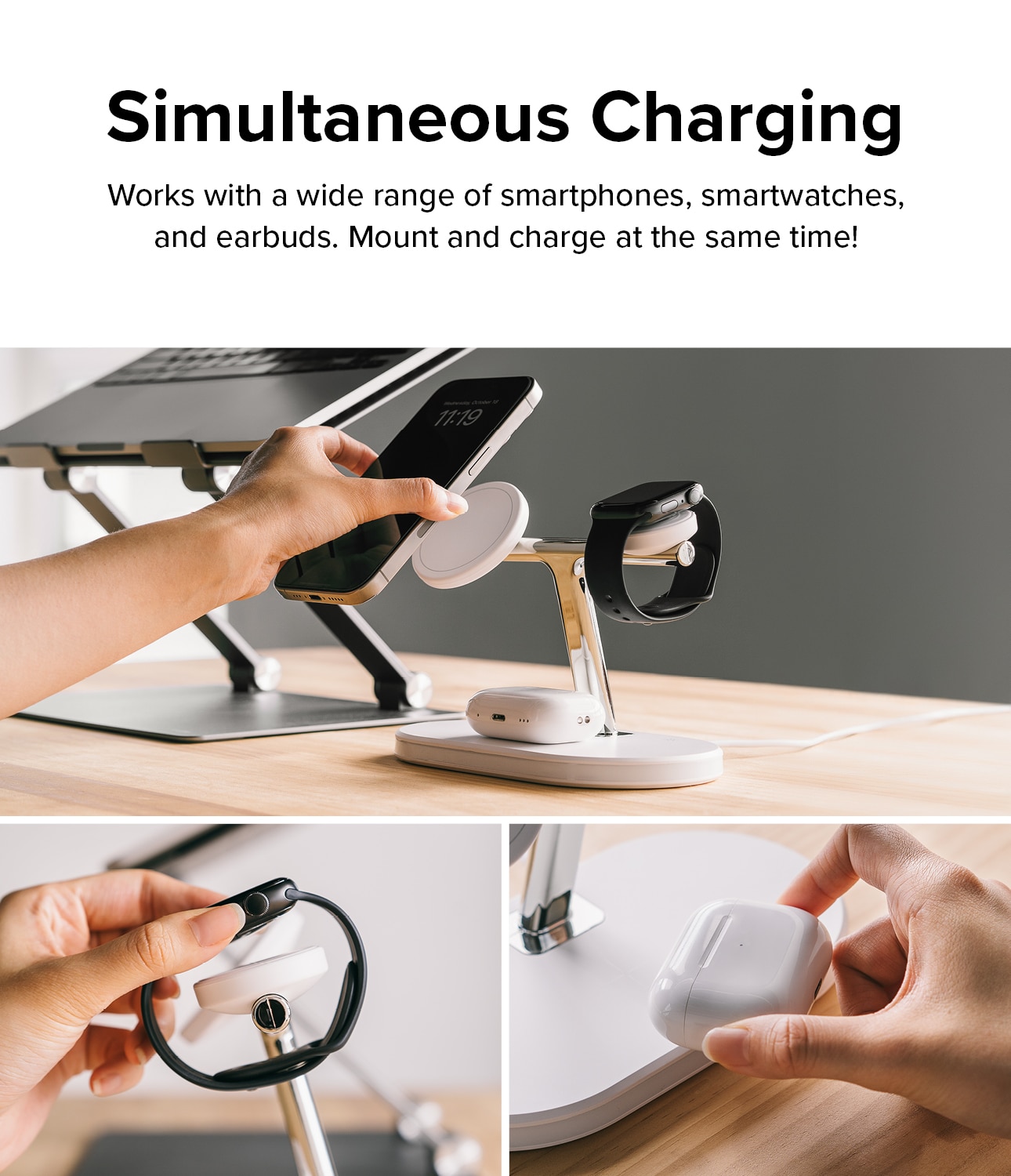 3-in-1 Wireless Charger Stand, bianco