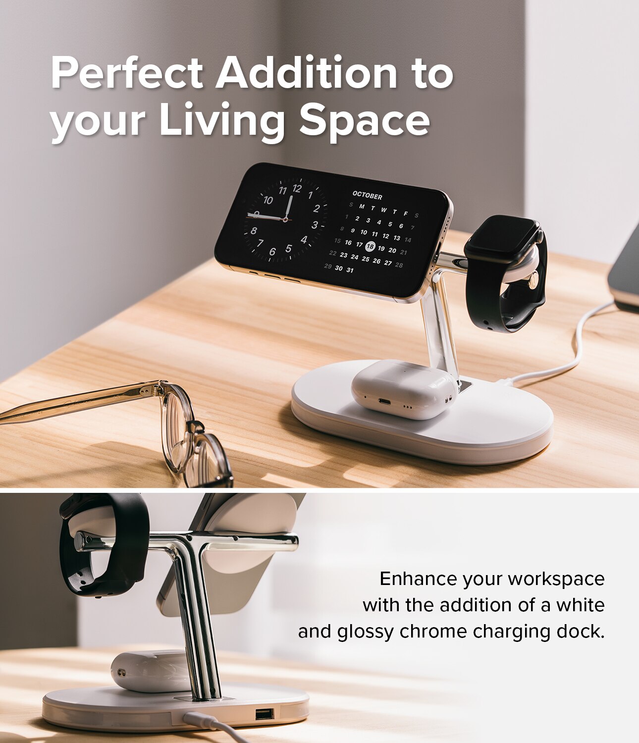 3-in-1 Wireless Charger Stand, bianco