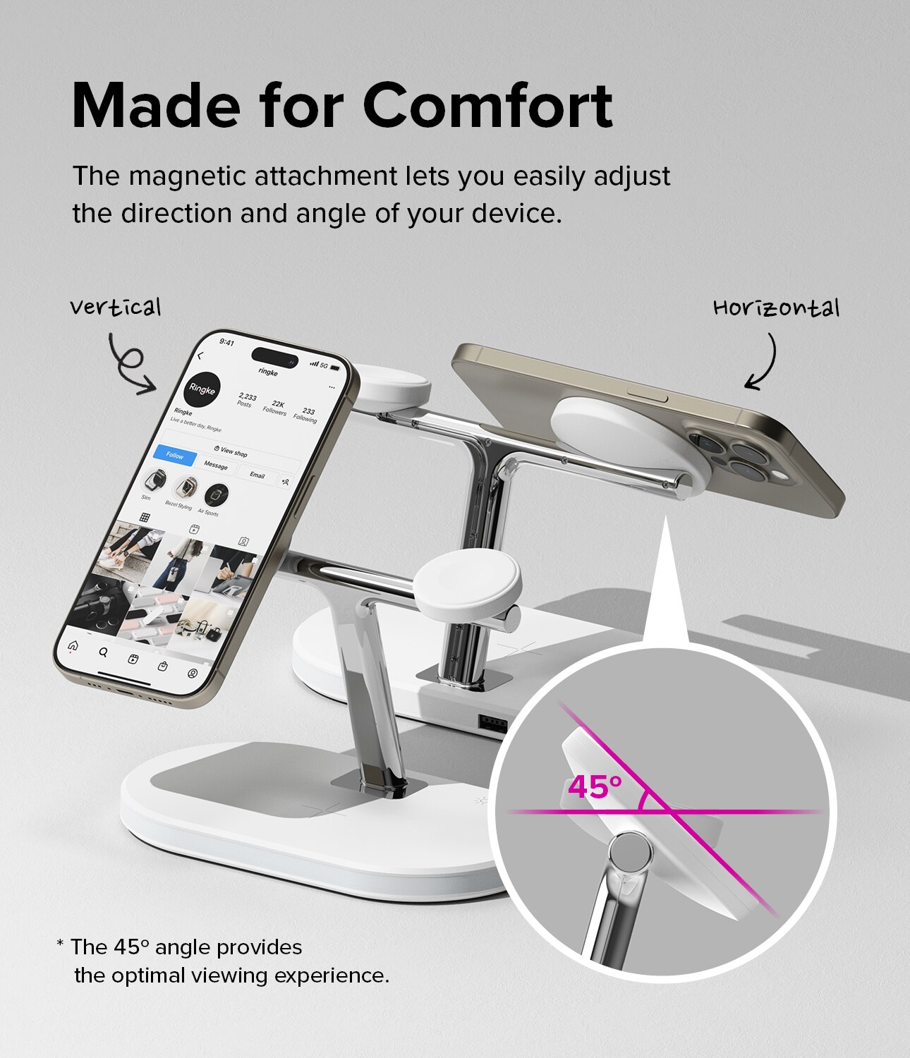 3-in-1 Wireless Charger Stand, bianco