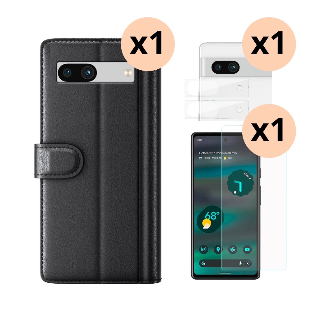 Kit per Google Pixel 7a: Cover portafoglio, proteggischermo e prottegilente