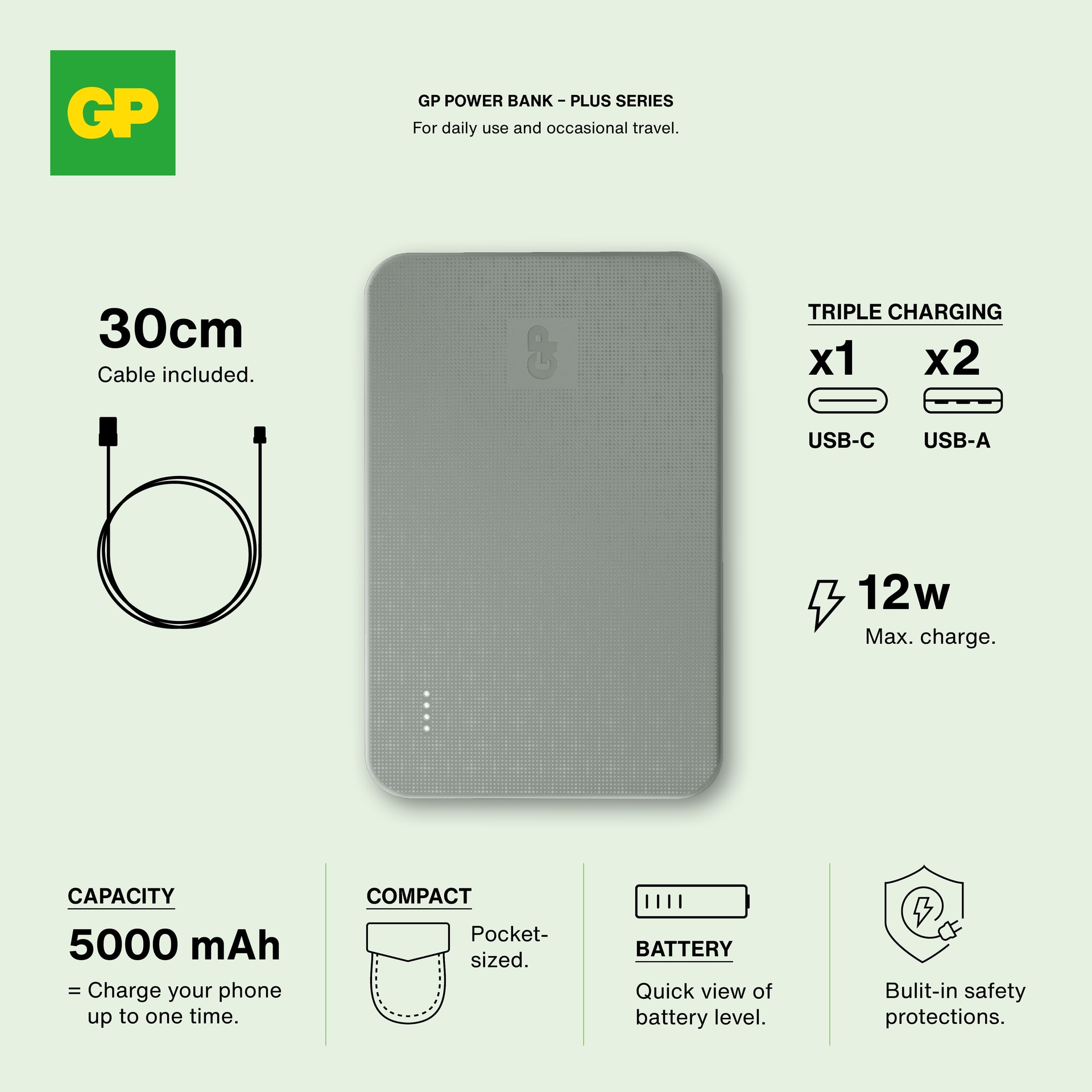 Powerbank Plus 5000mAh Grigio
