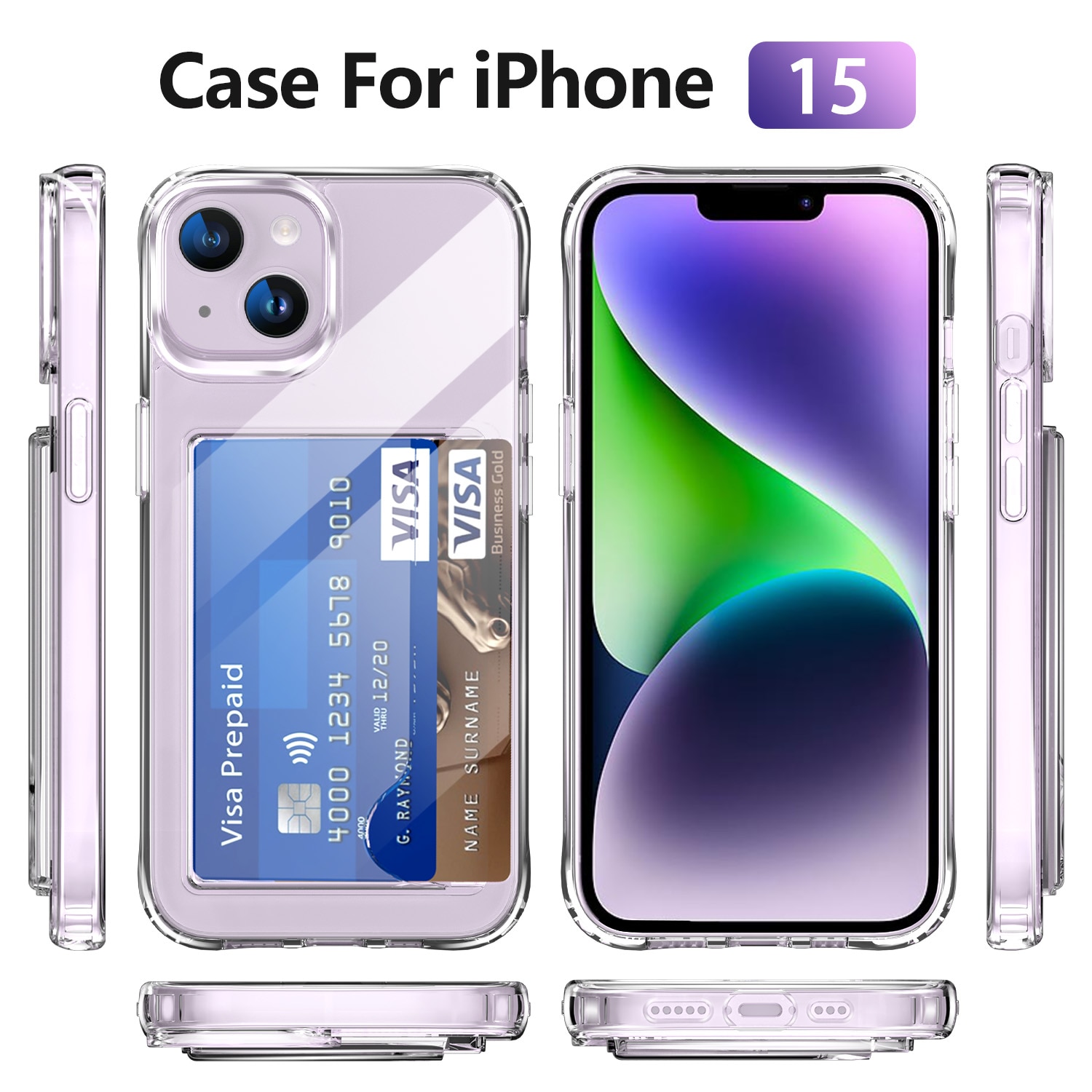 Cover ibride portacarte iPhone 15 trasparente