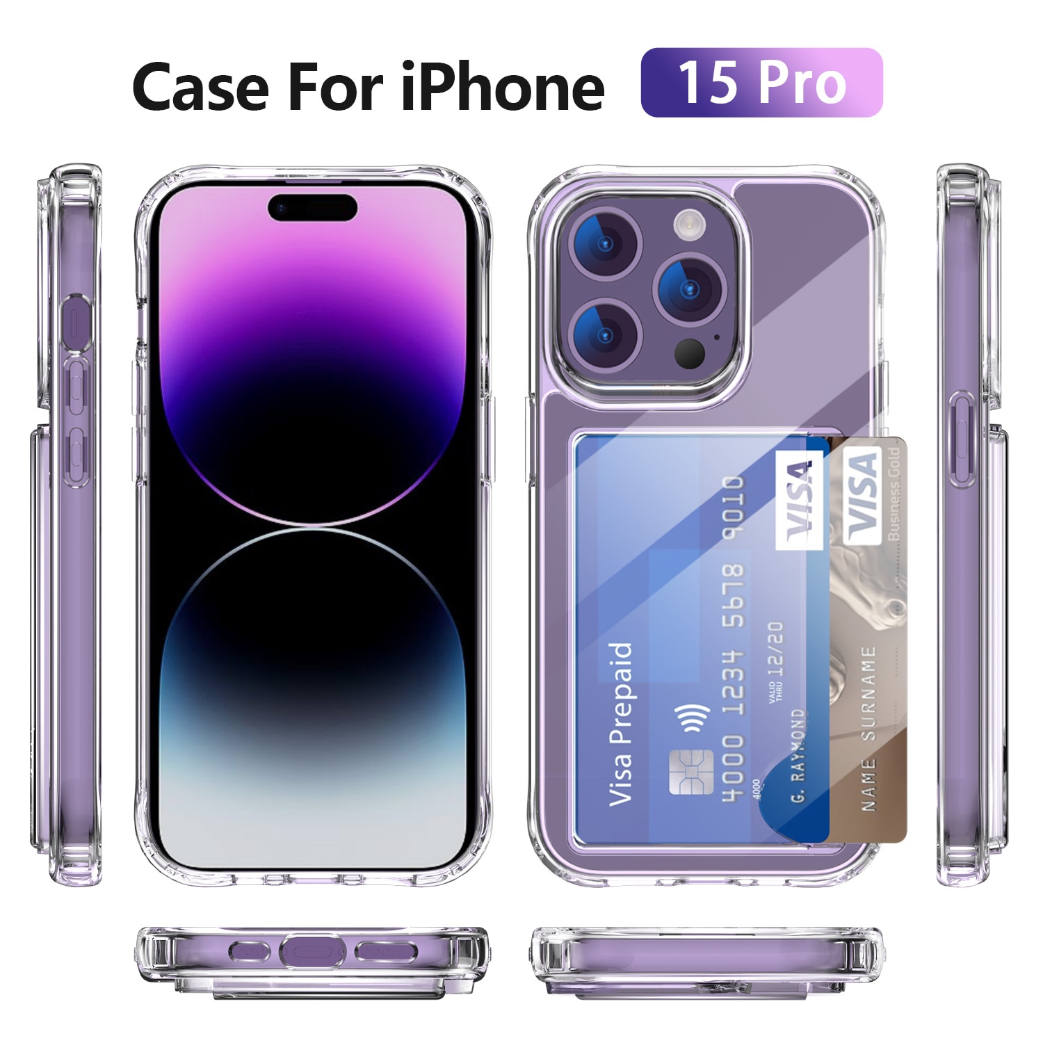 Cover ibride portacarte iPhone 15 Pro trasparente