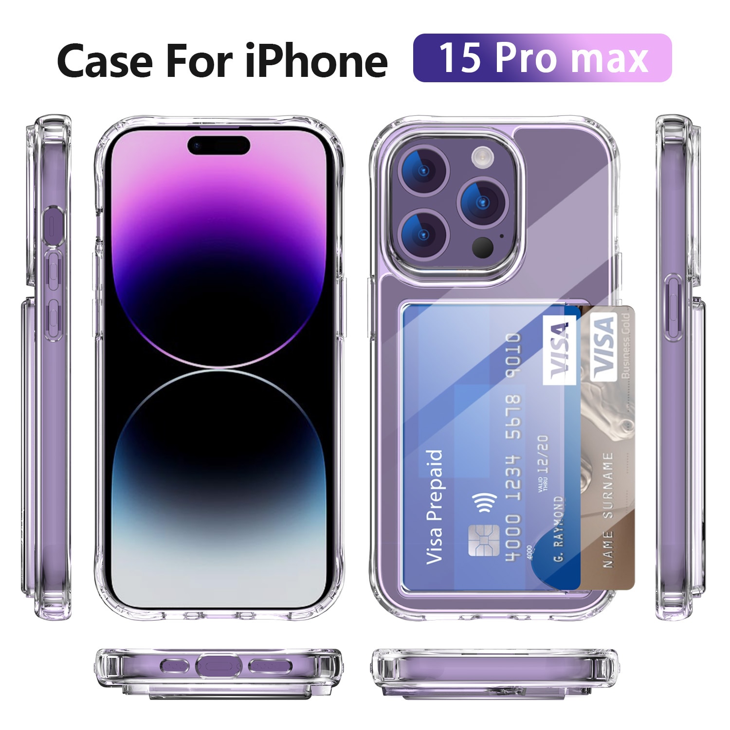 Cover ibride portacarte iPhone 15 Pro Max trasparente