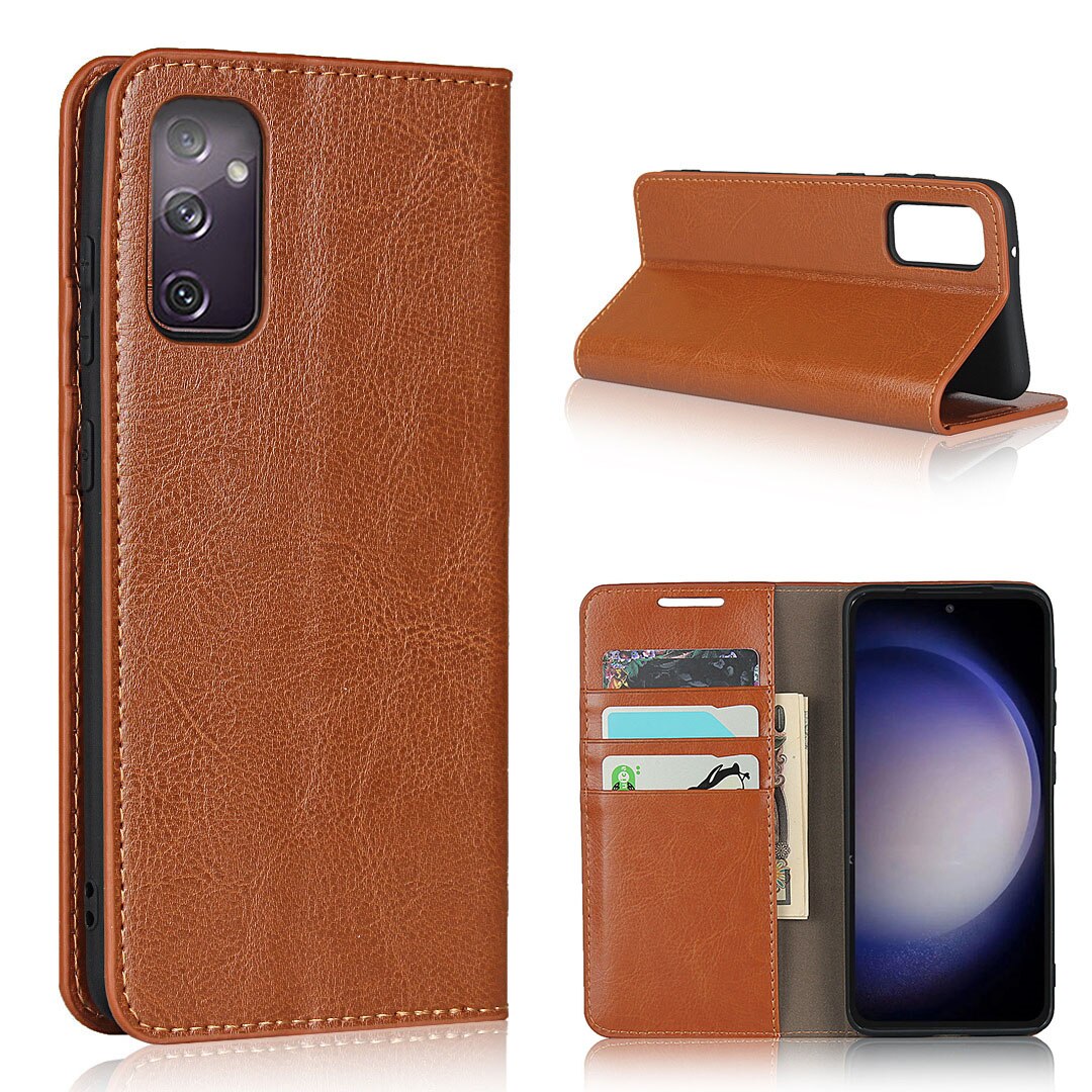 Cover Portafoglio in vera pelle Samsung Galaxy S23 FE marrone