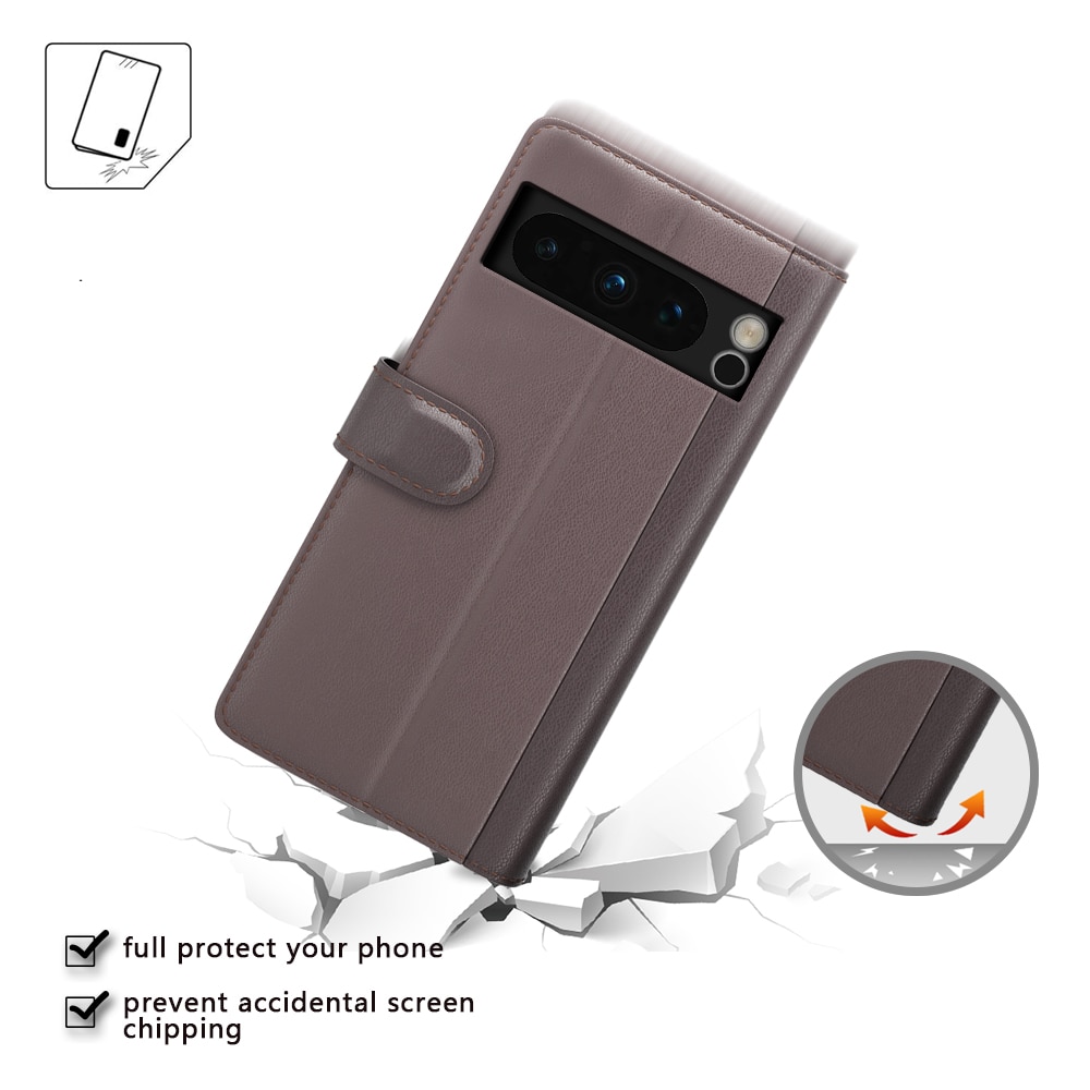 Custodia a portafoglio in vera pelle Google Pixel 8 Pro, Marrone