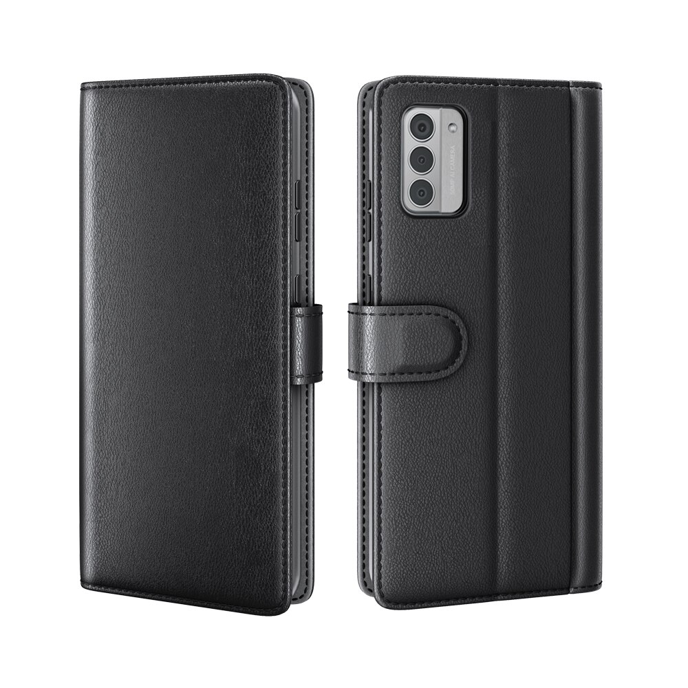 Custodia a portafoglio in vera pelle Nokia G42, nero