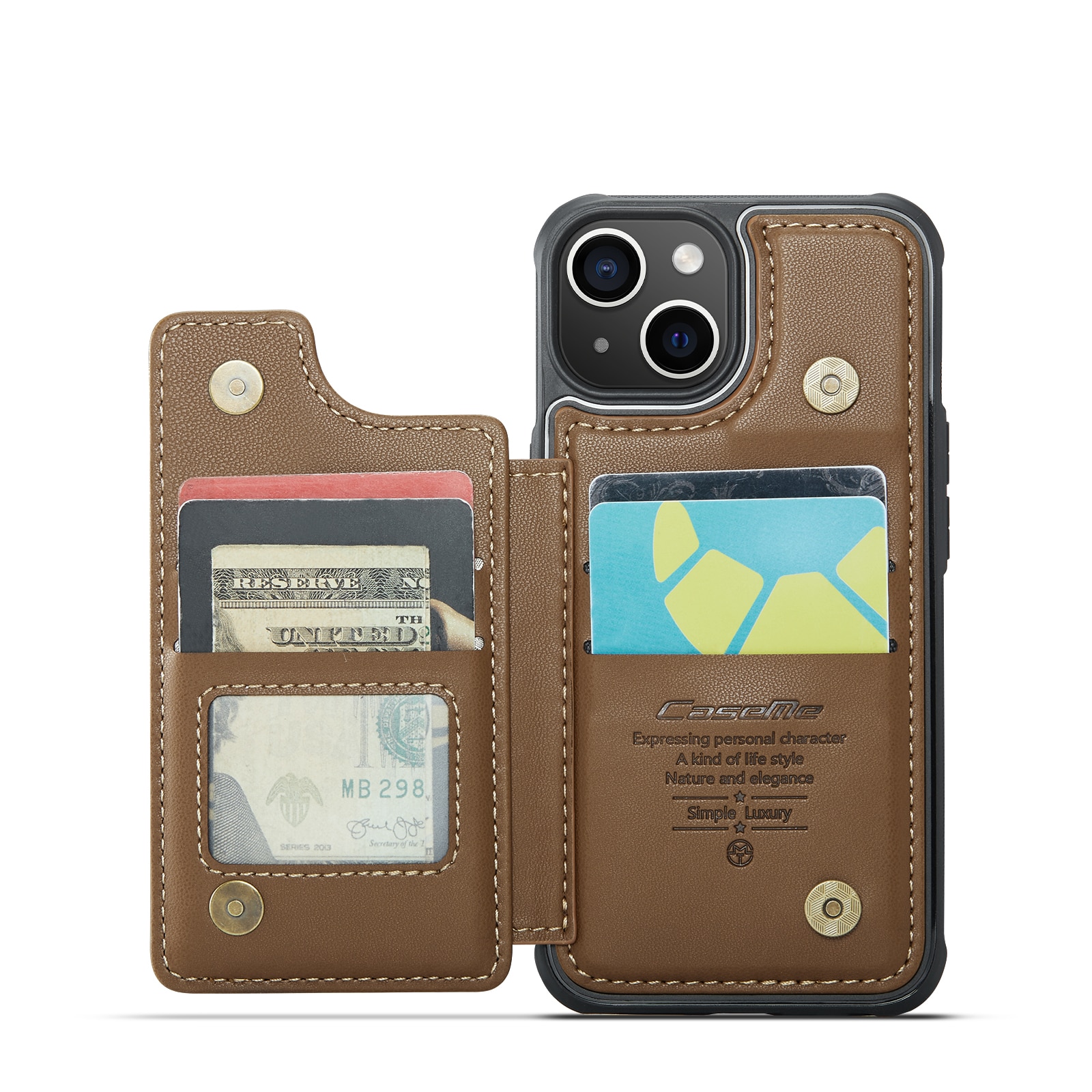 Cover con portacarte anti-RFID iPhone 15 marrone