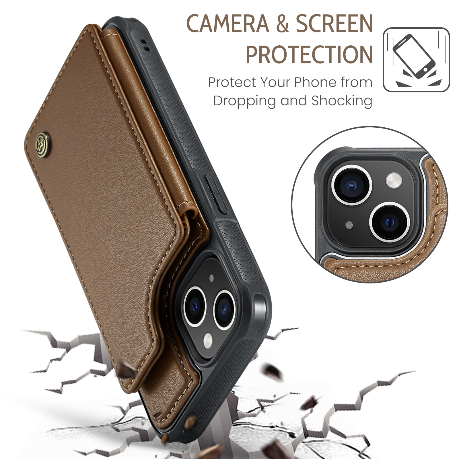 Cover con portacarte anti-RFID iPhone 15 marrone