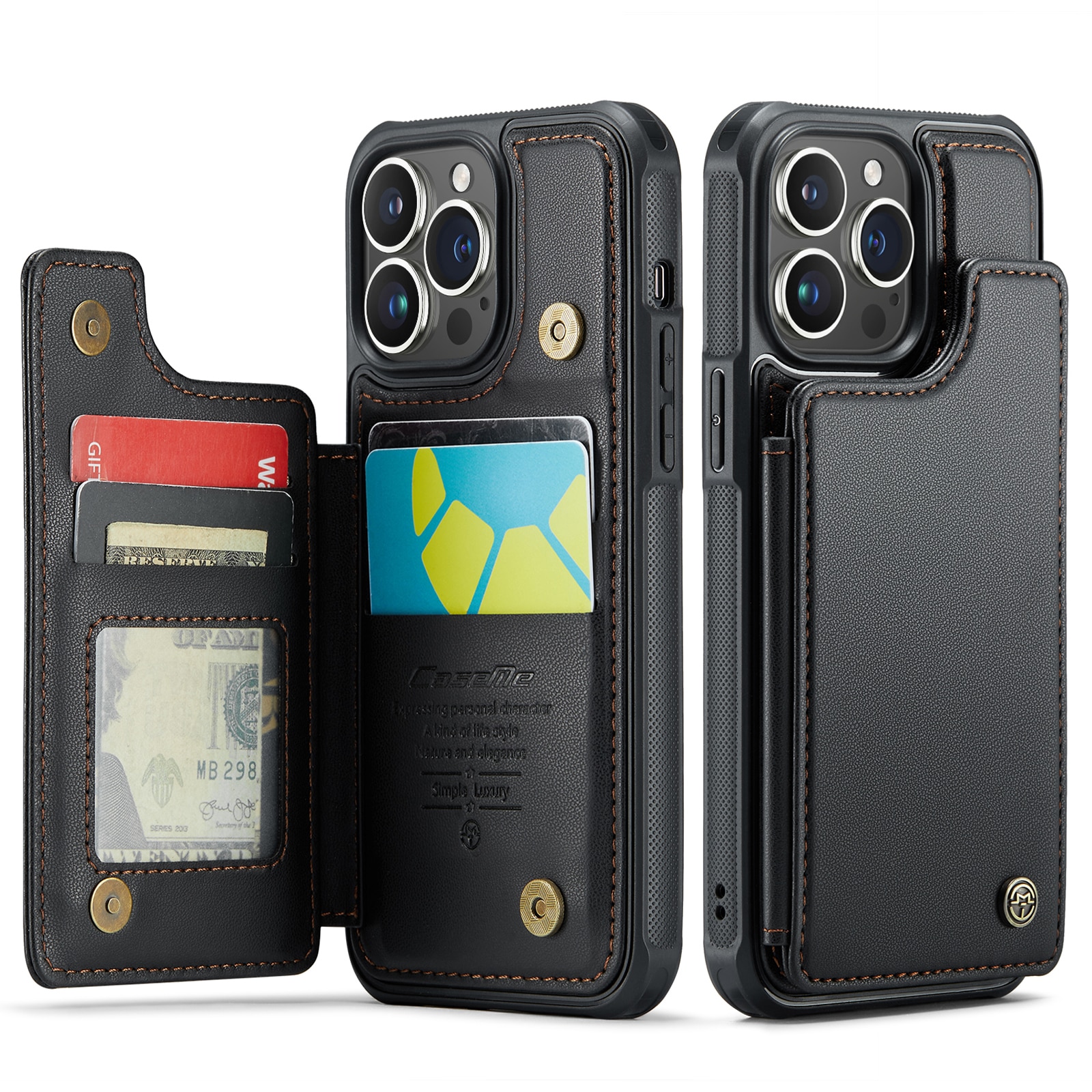 Cover con portacarte anti-RFID iPhone 15 Pro nero
